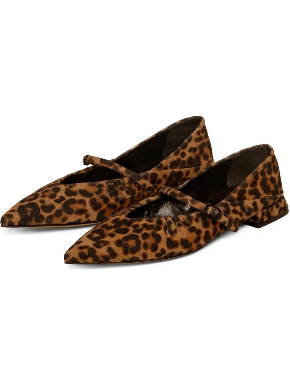 Women's Leopard Mary Jane Pointed Toe Ballet Flats Foldable Office Dress Shoes